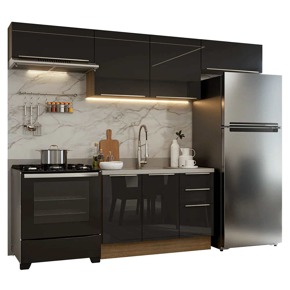 Armário de Cozinha Completa 280 cm Rustic/Preto Lux Madesa 01 - Image 2