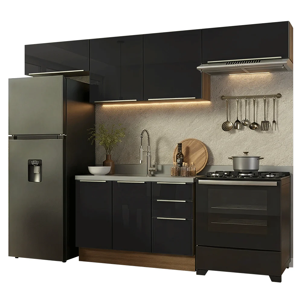 Armário de Cozinha Completa 280 x 60 cm Rustic/Preto Lux Madesa 02 - Image 2