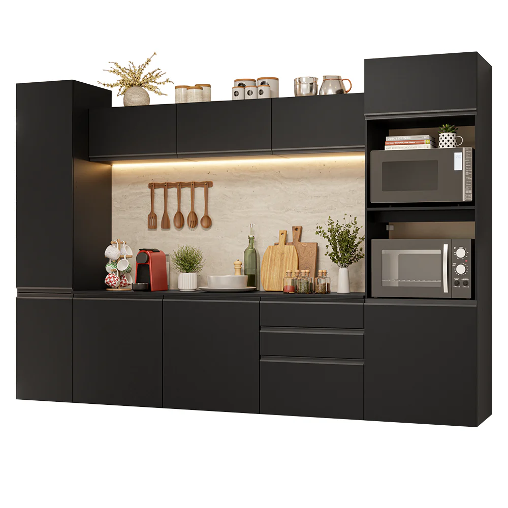 Armário de Cozinha Completa 280 cm Suspenso Preto Nice Madesa 06 - Image 2