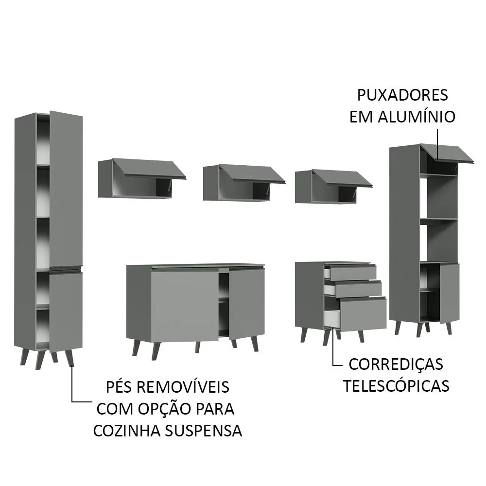 Armário de Cozinha Completa 280cm Cinza Nice Madesa 01 - Image 4