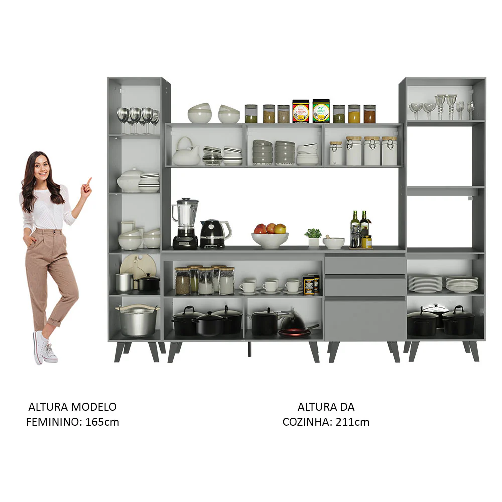 Armário de Cozinha Completa 280cm Cinza Nice Madesa 01 - Image 5