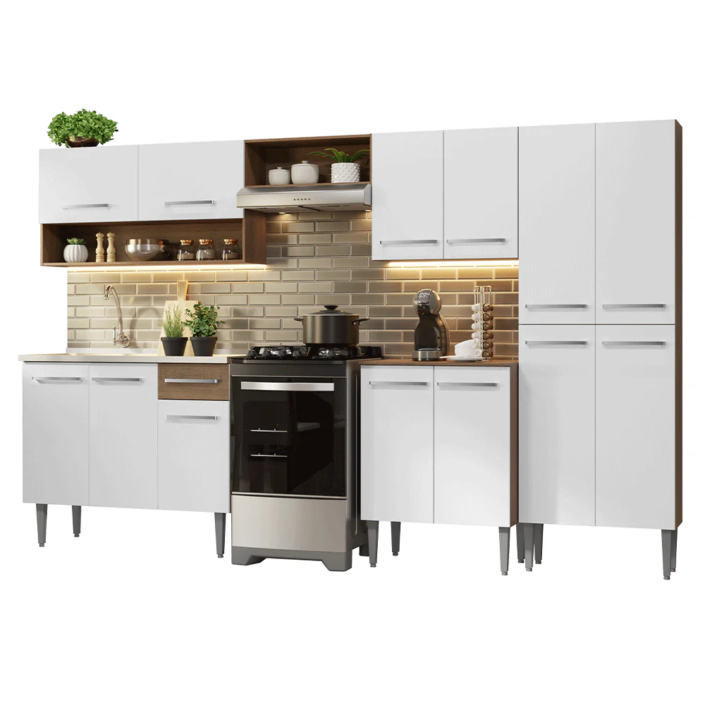 Armário de Cozinha Completa 293cm com Pia Rustic/Branco Emilly Madesa 09 - Image 2