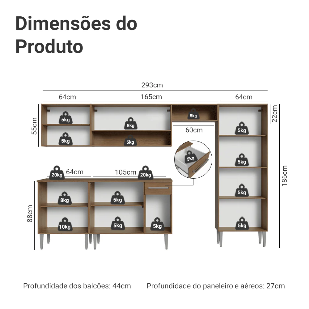 Armário de Cozinha Completa 293cm Rustic/Branco Emilly Madesa 01 - Image 3