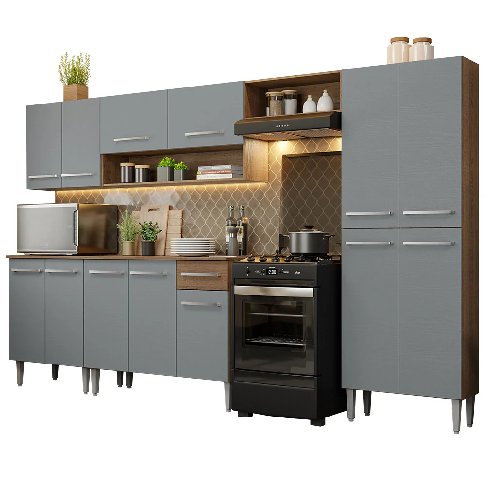 Armário de Cozinha Completa 293cm Rustic/Cinza Emilly Madesa 01 - Image 2