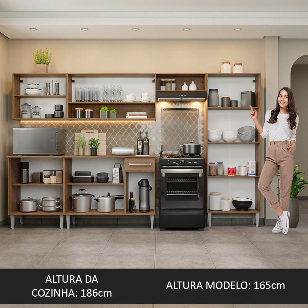 Armário de Cozinha Completa 293cm Rustic/Cinza Emilly Madesa 01 - Image 5