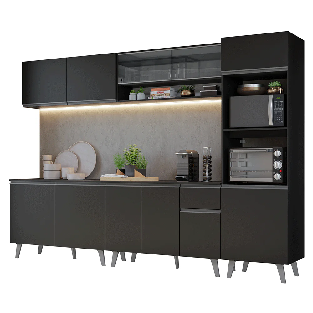 Armário de Cozinha Completa 300 cm Preto Nice Madesa 01 - Image 2