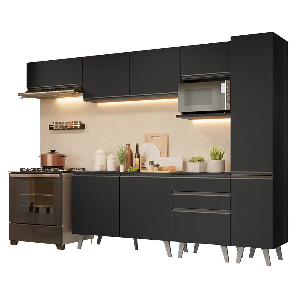 Armário de Cozinha Completa 300 cm Preto Nice Madesa 05 - Image 2