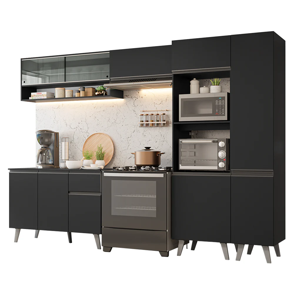 Armário de Cozinha Completa 300 cm Preto Nice Madesa 09 - Image 2
