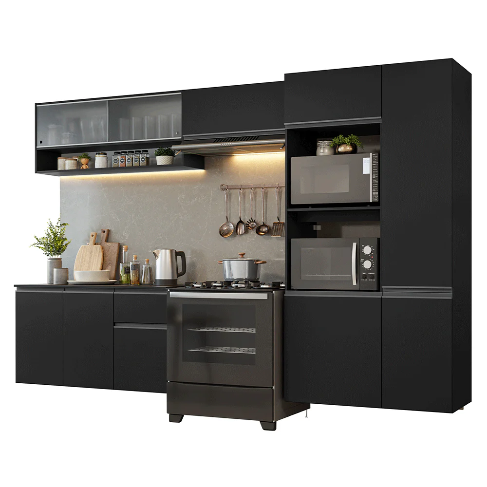 Armário de Cozinha Completa 300 cm Suspenso Preto Nice Madesa 06 - Image 2