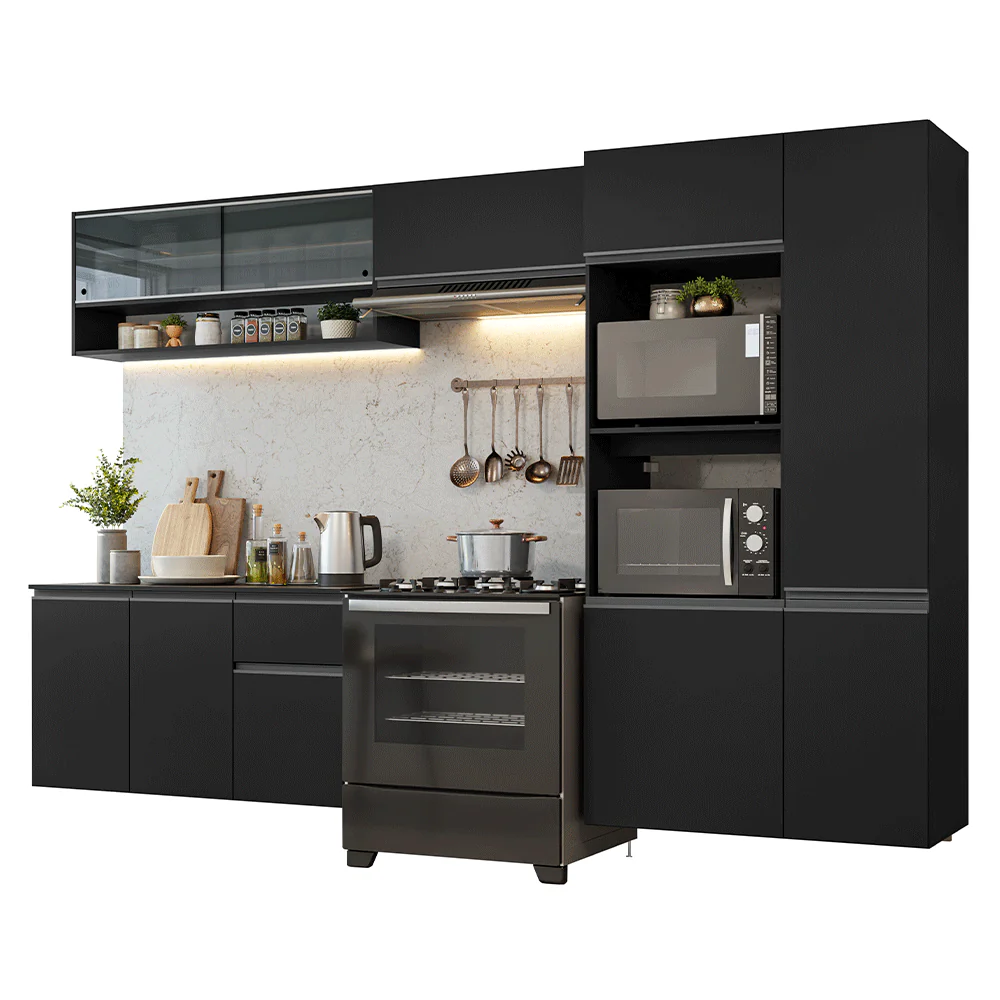 Armário de Cozinha Completa 300 cm Suspenso Preto Nice Madesa 07 - Image 2