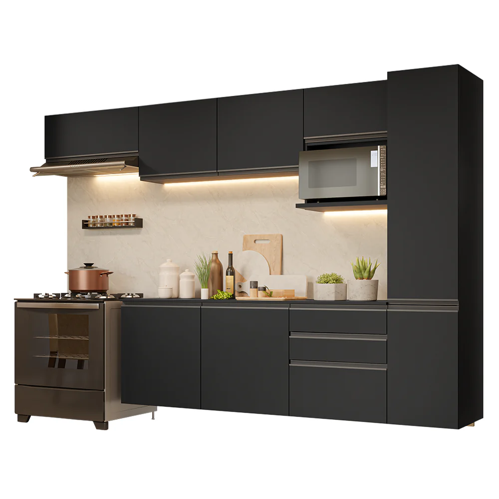 Armário de Cozinha Completa 300 cm Suspenso Preto Nice Madesa 10 - Image 2