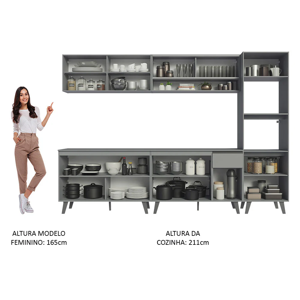Armário de Cozinha Completa 300cm Cinza Nice Madesa 02 - Image 5