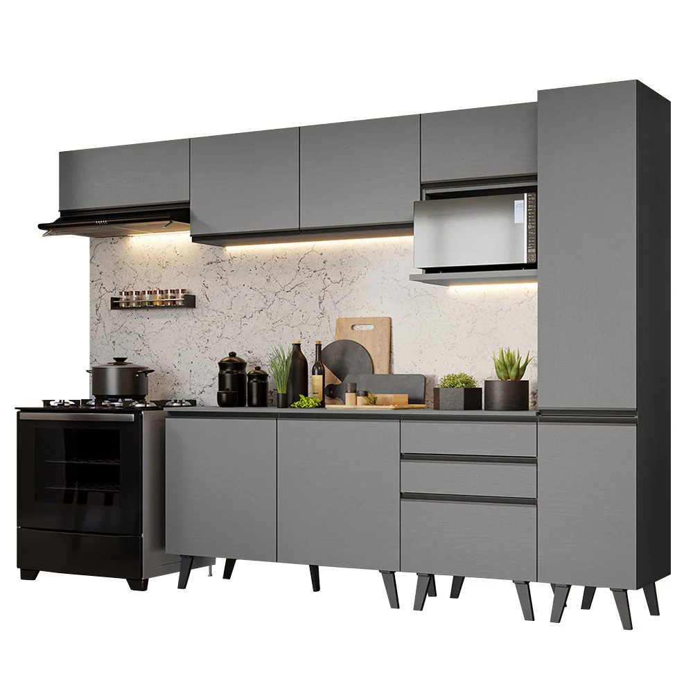 Armário de Cozinha Completa 300cm Cinza Nice Madesa 05 - Image 2