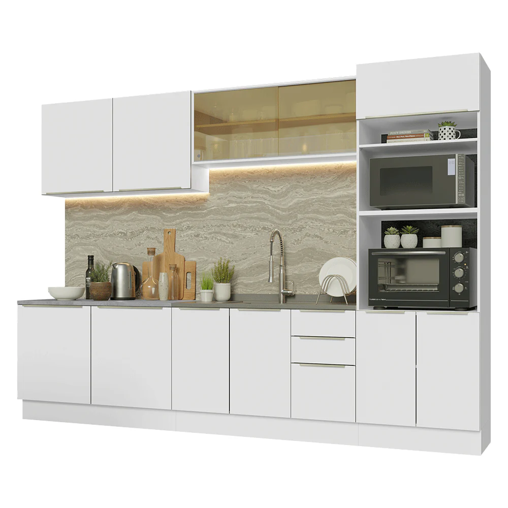 Armário de Cozinha Completa 310 x 60 cm Branco/Branco Veludo Lux Madesa 04 - Image 2