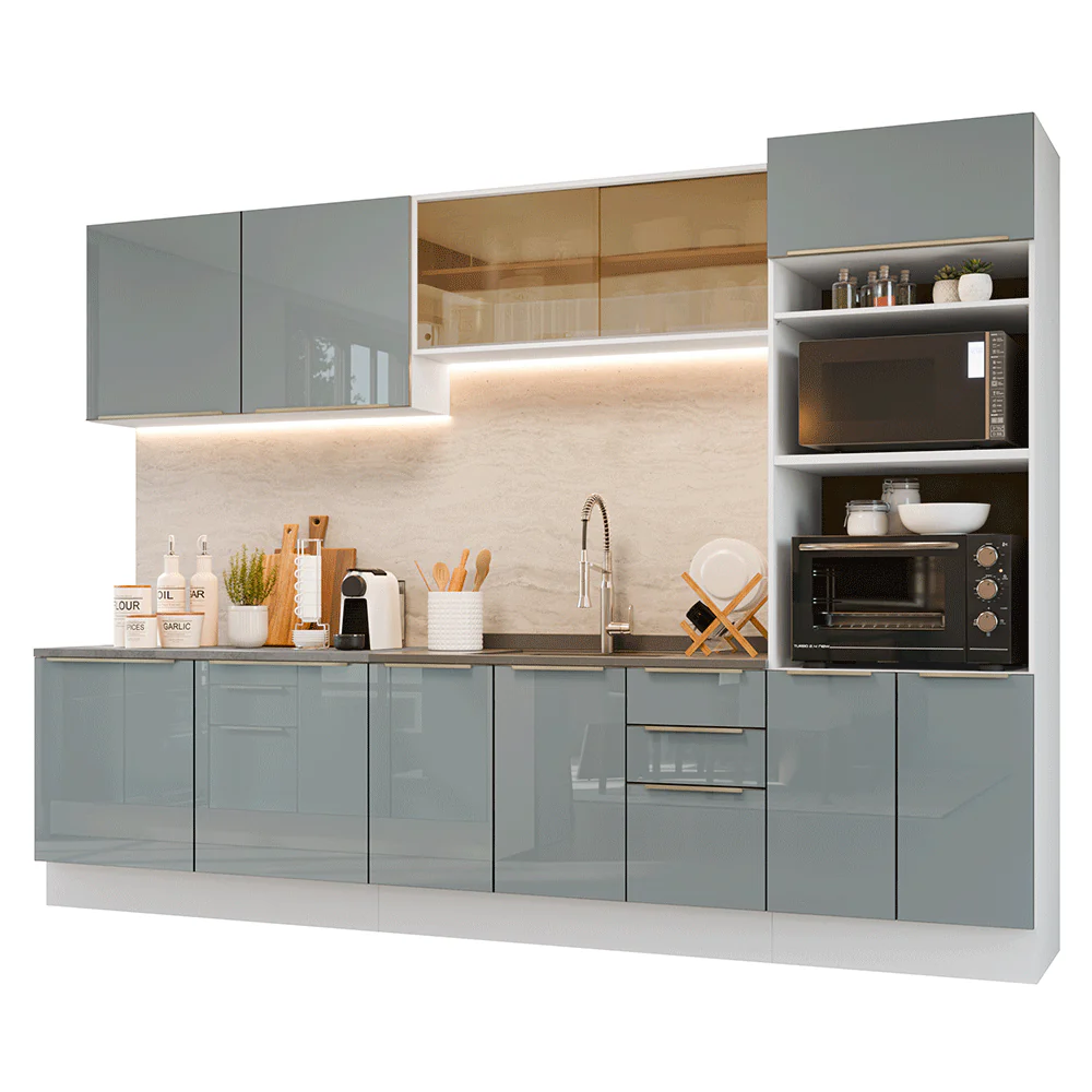 Armário de Cozinha Completa 310 cm Branco/Cinza Lux Madesa 03 - Image 2