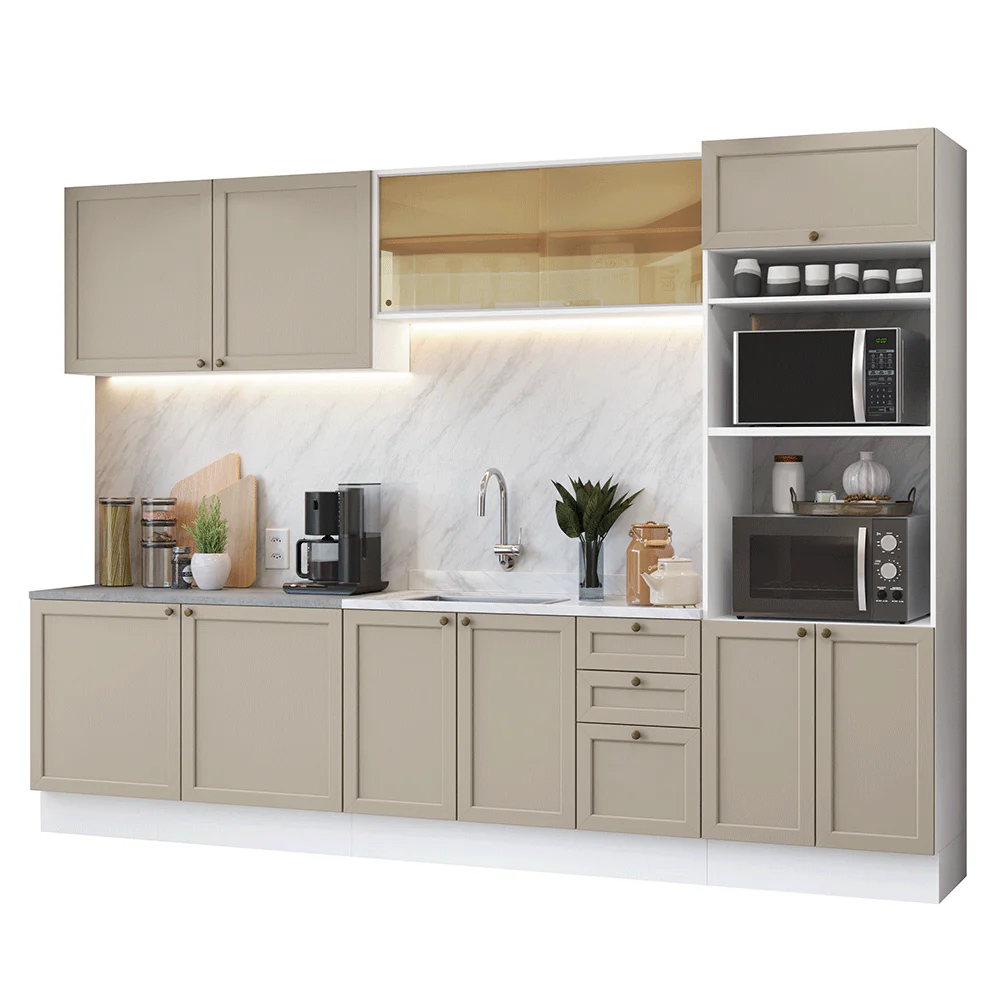 Armário de Cozinha Completa 310 cm Branco/Crema Vik Madesa 01 - Image 2