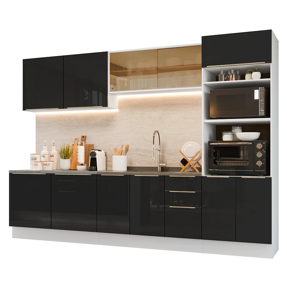 Armário de Cozinha Completa 310 cm Branco/Preto Lux Madesa 03 - Image 2