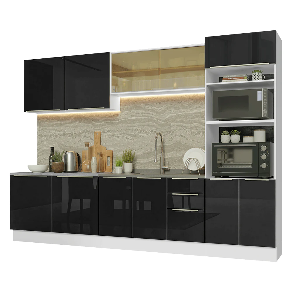 Armário de Cozinha Completa 310 x 60 cm Branco/Preto Lux Madesa 04 - Image 2