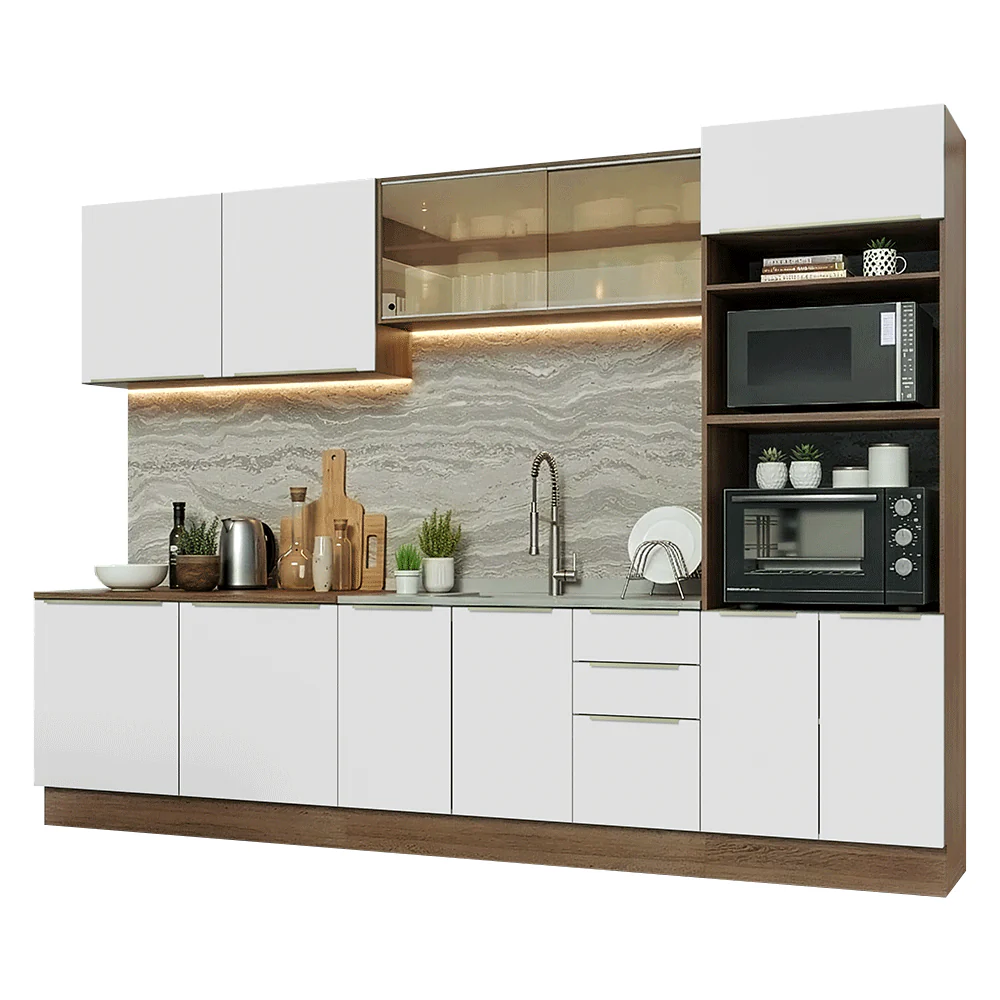 Armário de Cozinha Completa 310 x 60 cm Rustic/Branco Veludo Lux Madesa 04 - Image 2