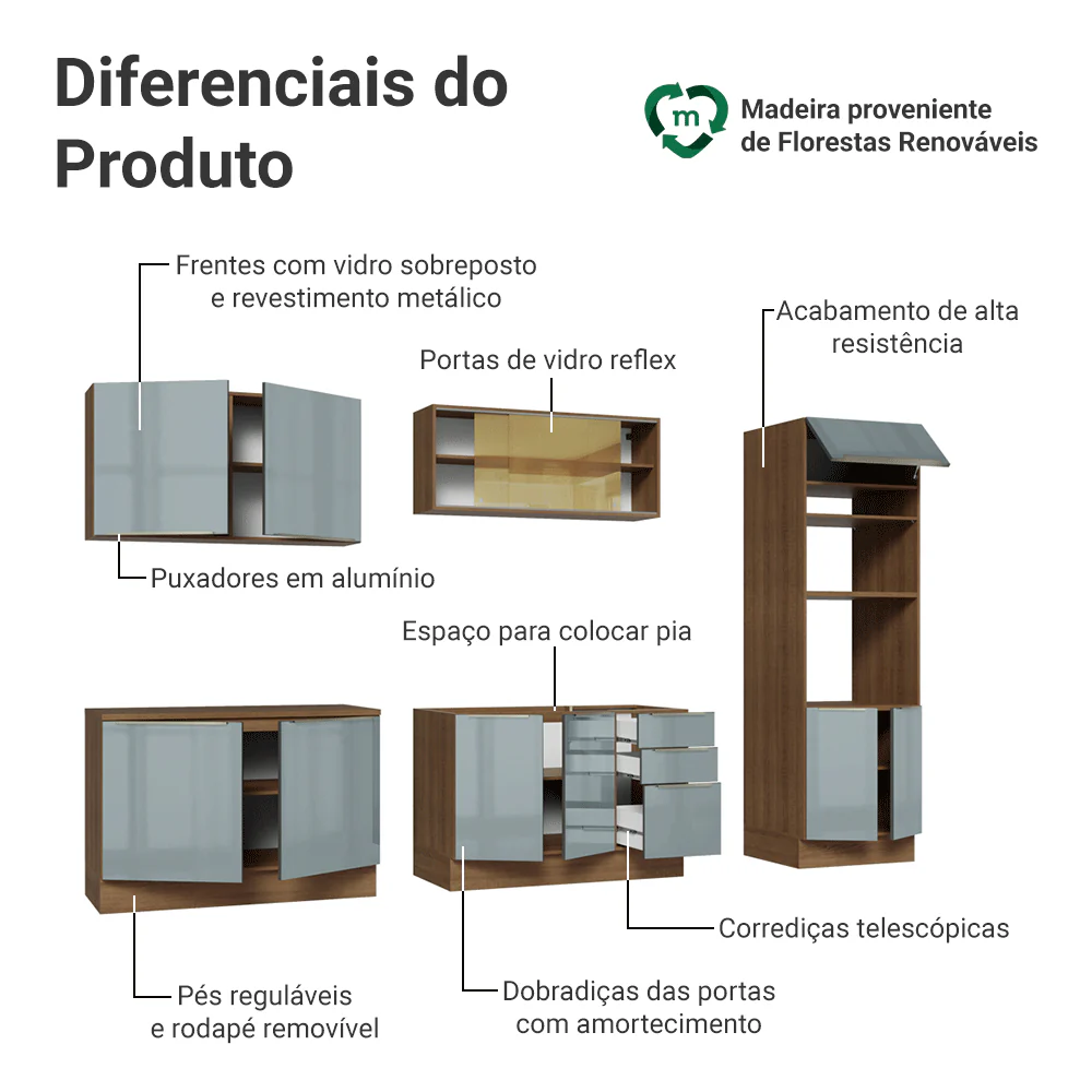Armário de Cozinha Completa 310 cm Rustic/Cinza Lux Madesa 03 - Image 4