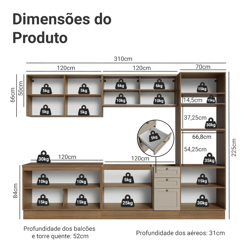 Armário de Cozinha Completa 310 cm Rustic/Crema Vik Madesa 01 - Image 3