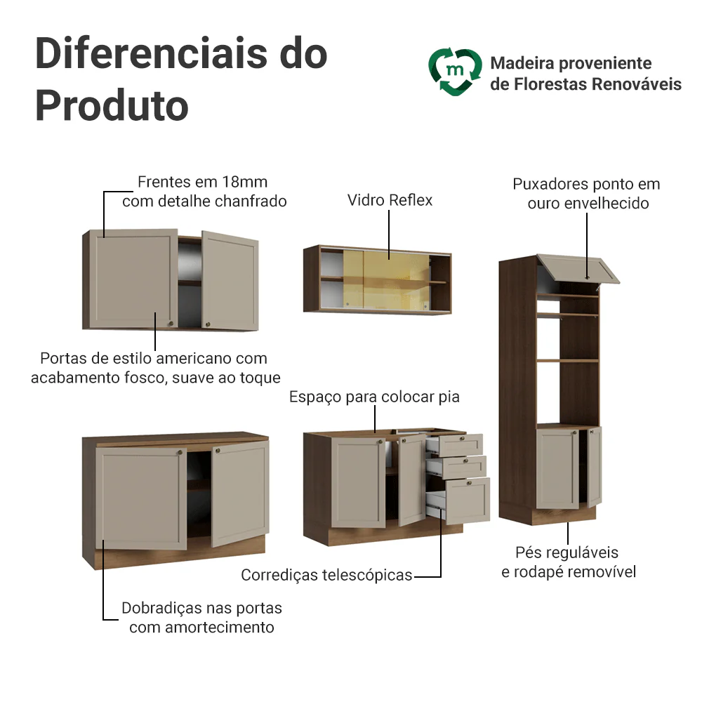 Armário de Cozinha Completa 310 cm Rustic/Crema Vik Madesa 01 - Image 4