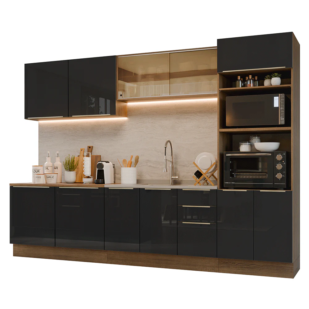 Armário de Cozinha Completa 310 cm Rustic/Preto Lux Madesa 03 - Image 2