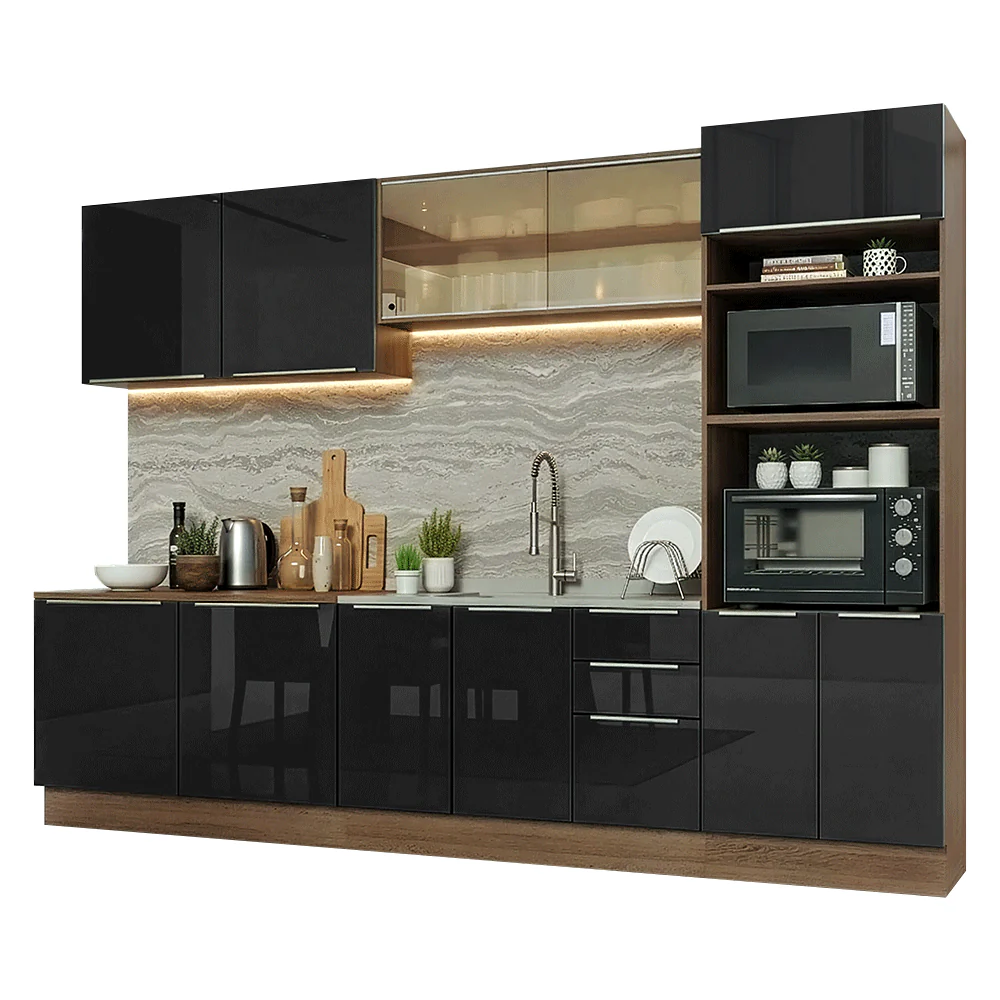Armário de Cozinha Completa 310 x 60 cm Rustic/Preto Lux Madesa 04 - Image 2