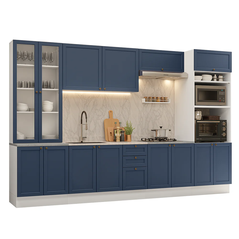 Armário de Cozinha Completa 340 cm Branco/Azul Vik Madesa 01 - Image 2
