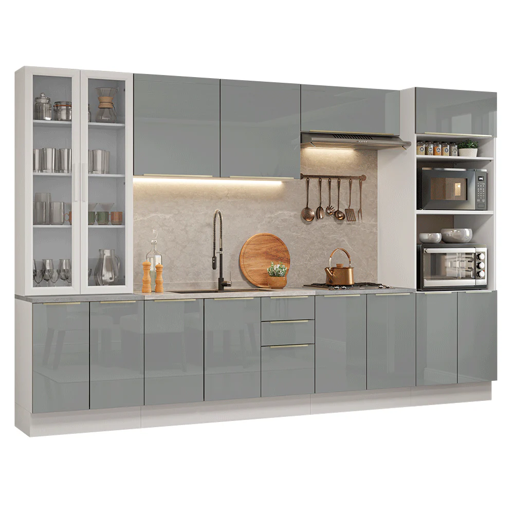 Armário de Cozinha Completa 340 cm Branco/Cinza Lux Madesa 03 - Image 2