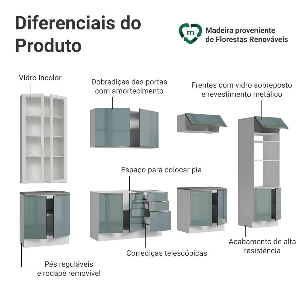 Armário de Cozinha Completa 340 cm Branco/Cinza Lux Madesa 03 - Image 4