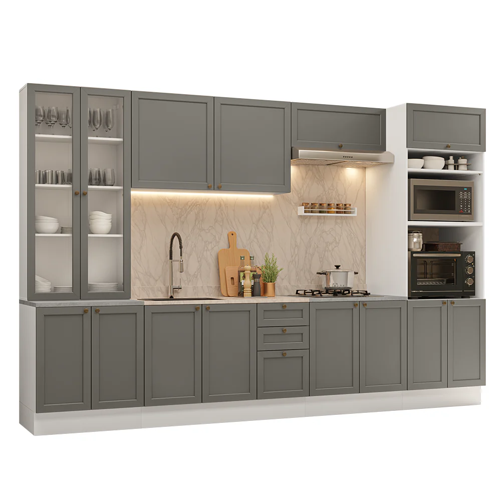 Armário de Cozinha Completa 340 cm Branco/Cinza Vik Madesa 01 - Image 2