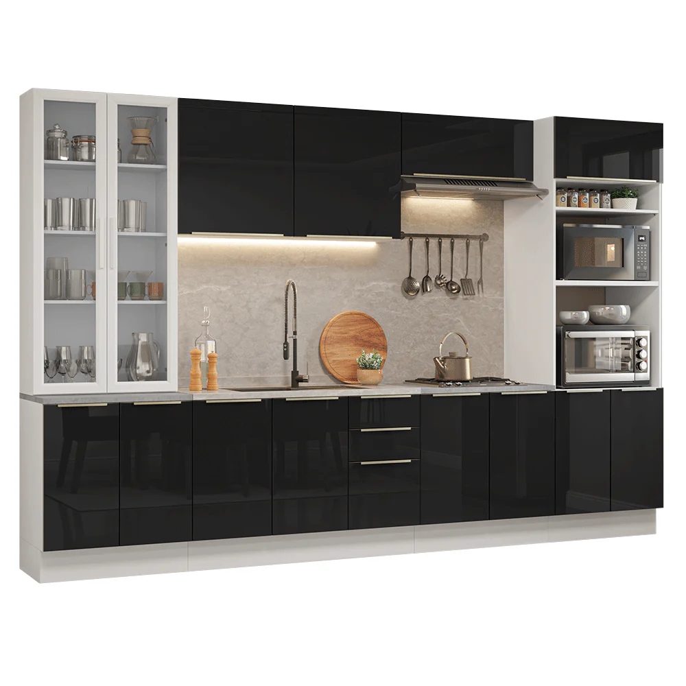 Armário de Cozinha Completa 340 cm Branco/Preto Lux Madesa 03 - Image 2