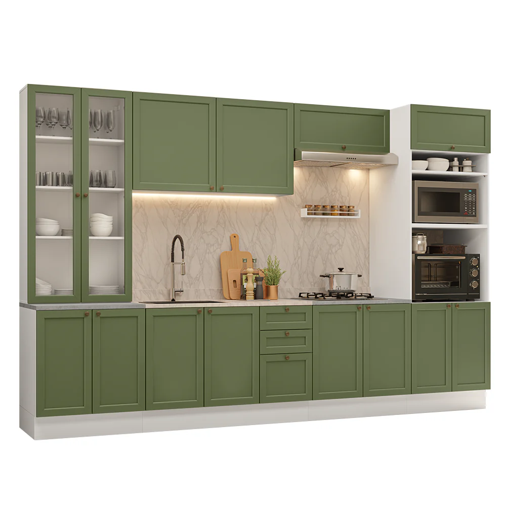 Armário de Cozinha Completa 340 cm Branco/Verde Vik Madesa 01 - Image 2