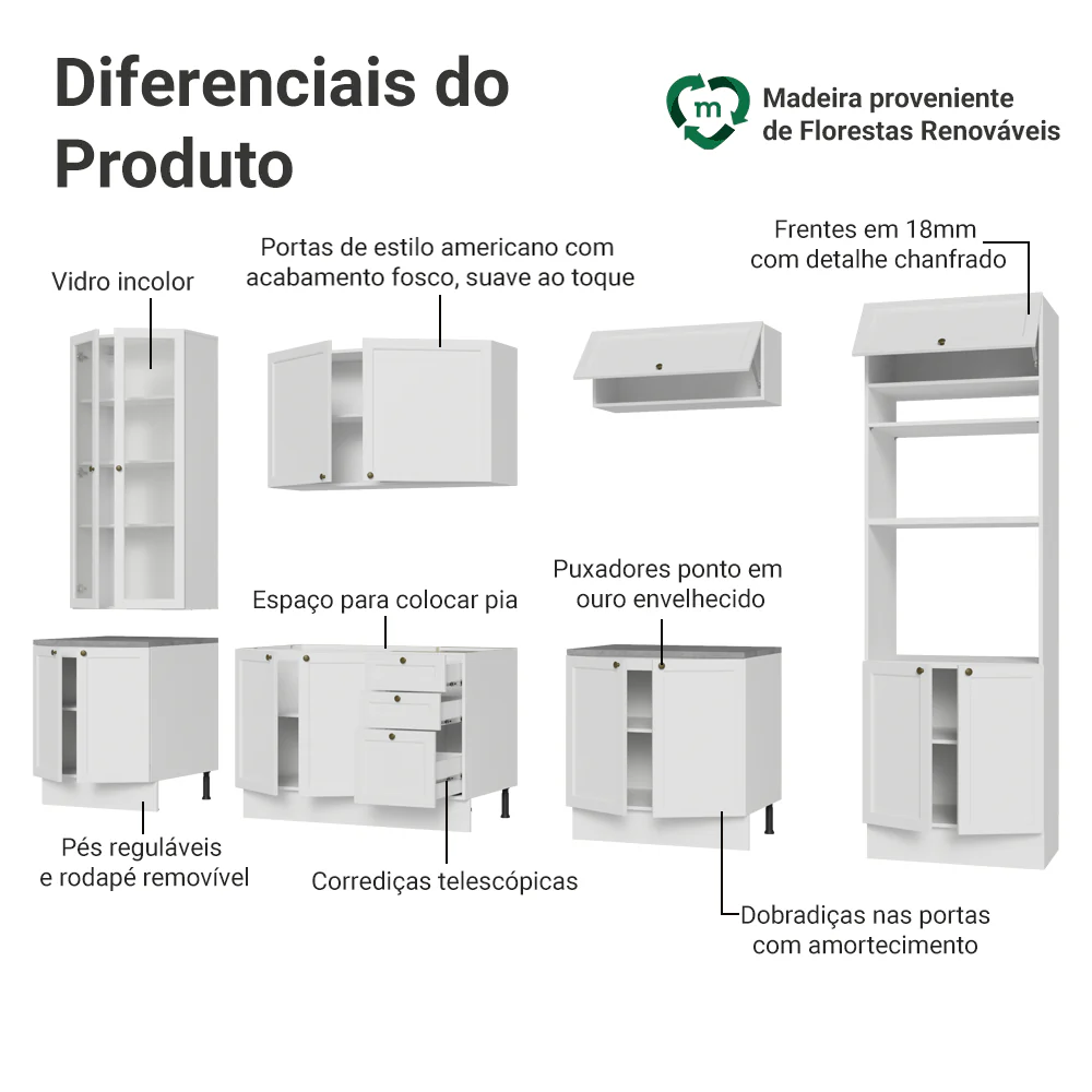 Armário de Cozinha Completa 340 cm Branco Vik Madesa 01 - Image 4