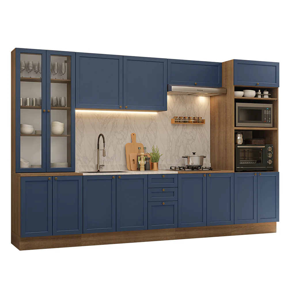 Armário de Cozinha Completa 340 cm Rustic/Azul Vik Madesa 01 - Image 2