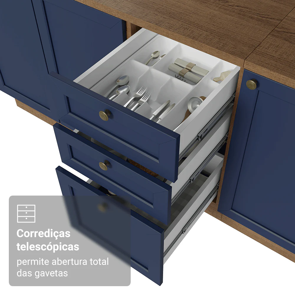 Armário de Cozinha Completa 340 cm Rustic/Azul Vik Madesa 01 - Image 6