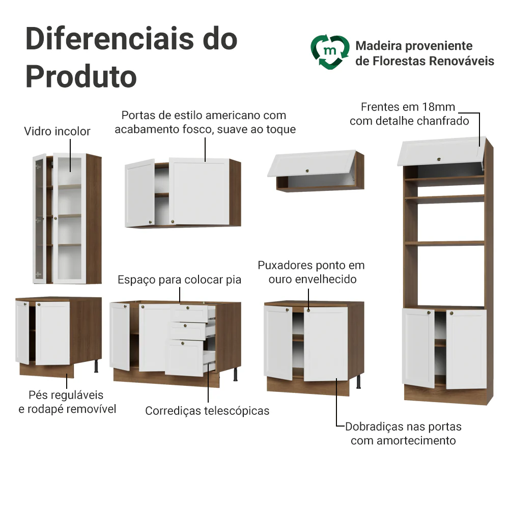 Armário de Cozinha Completa 340 cm Rustic/Branco Vik Madesa 01 - Image 4