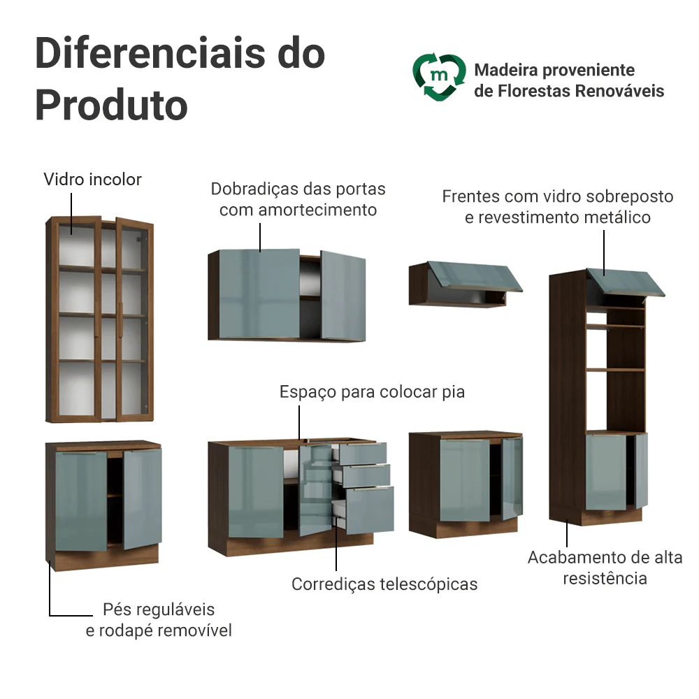 Armário de Cozinha Completa 340 cm Rustic/Cinza Lux Madesa 03 - Image 4