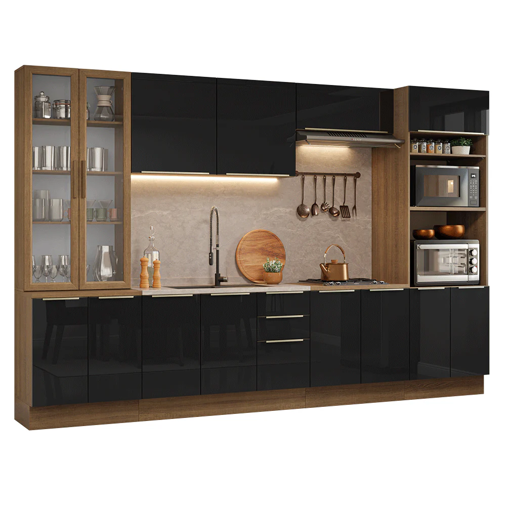 Armário de Cozinha Completa 340 cm Rustic/Preto Lux Madesa 03 - Image 2