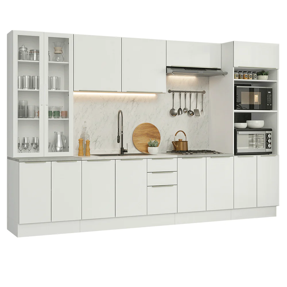 Armário de Cozinha Completa 340 x 60 cm Branco/Branco Veludo Lux Madesa 04 - Image 2
