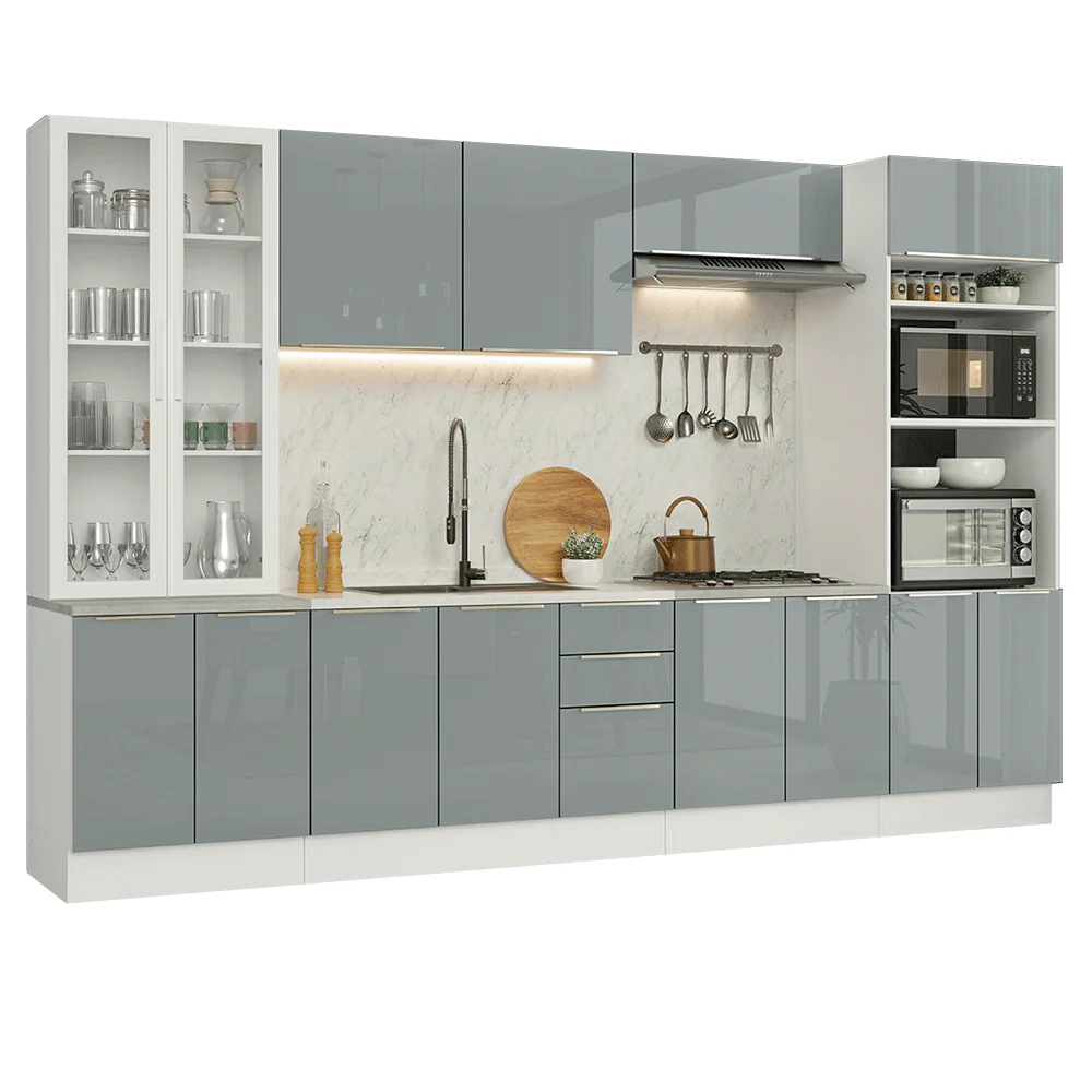 Armário de Cozinha Completa 340 x 60 cm Branco/Cinza Lux Madesa 04 - Image 2