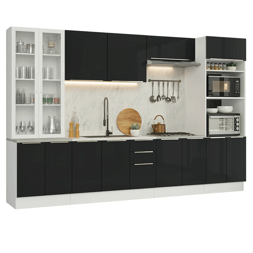 Armário de Cozinha Completa 340 x 60 cm Branco/Preto Lux Madesa 04 - Image 2