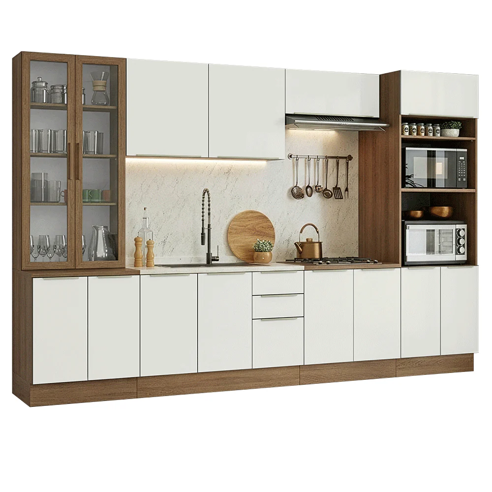 Armário de Cozinha Completa 340 x 60 cm Rustic/Branco Veludo Lux Madesa 04 - Image 2