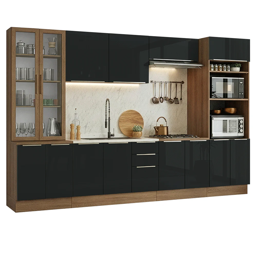 Armário de Cozinha Completa 340 x 60 cm Rustic/Preto Lux Madesa 04 - Image 2