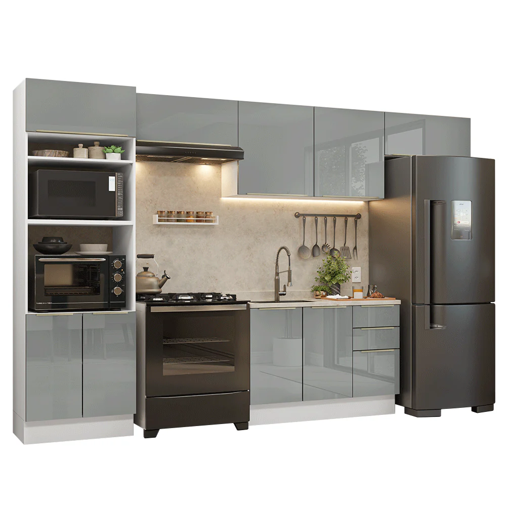 Armário de Cozinha Completa 350 cm Branco/Cinza Lux Madesa 01 - Image 2