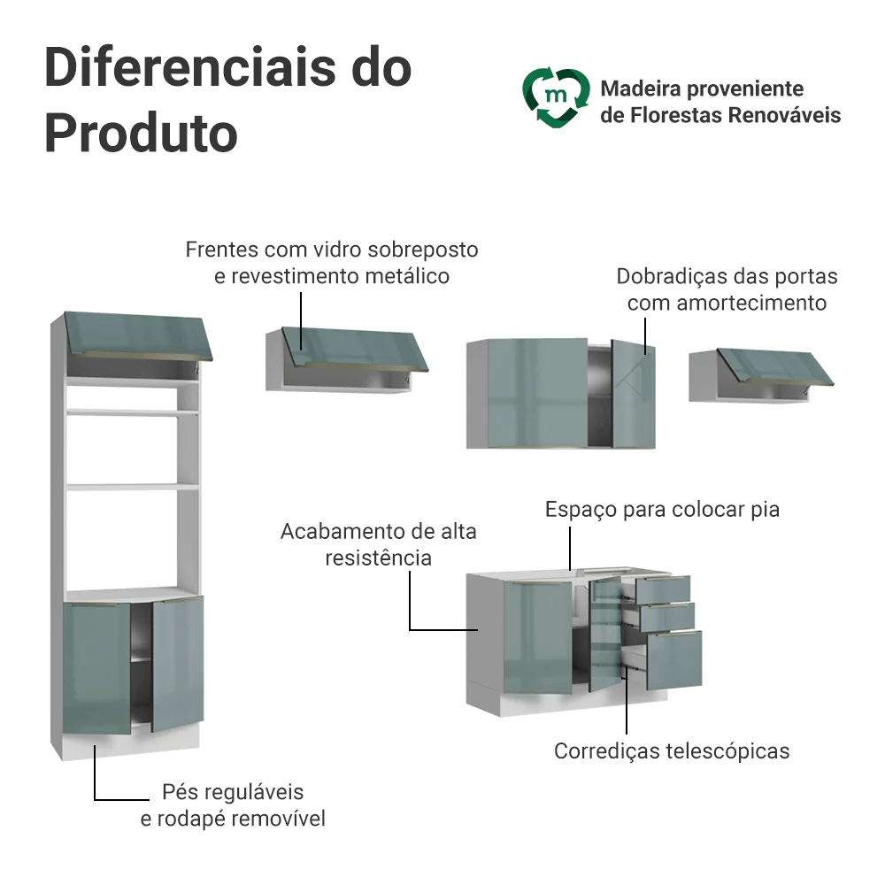 Armário de Cozinha Completa 350 cm Branco/Cinza Lux Madesa 01 - Image 4