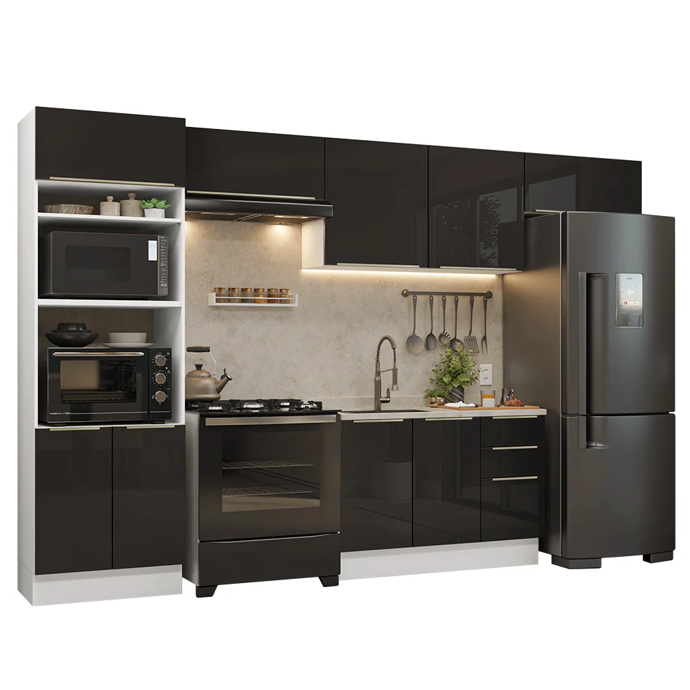 Armário de Cozinha Completa 350 cm Branco/Preto Lux Madesa 01 - Image 2