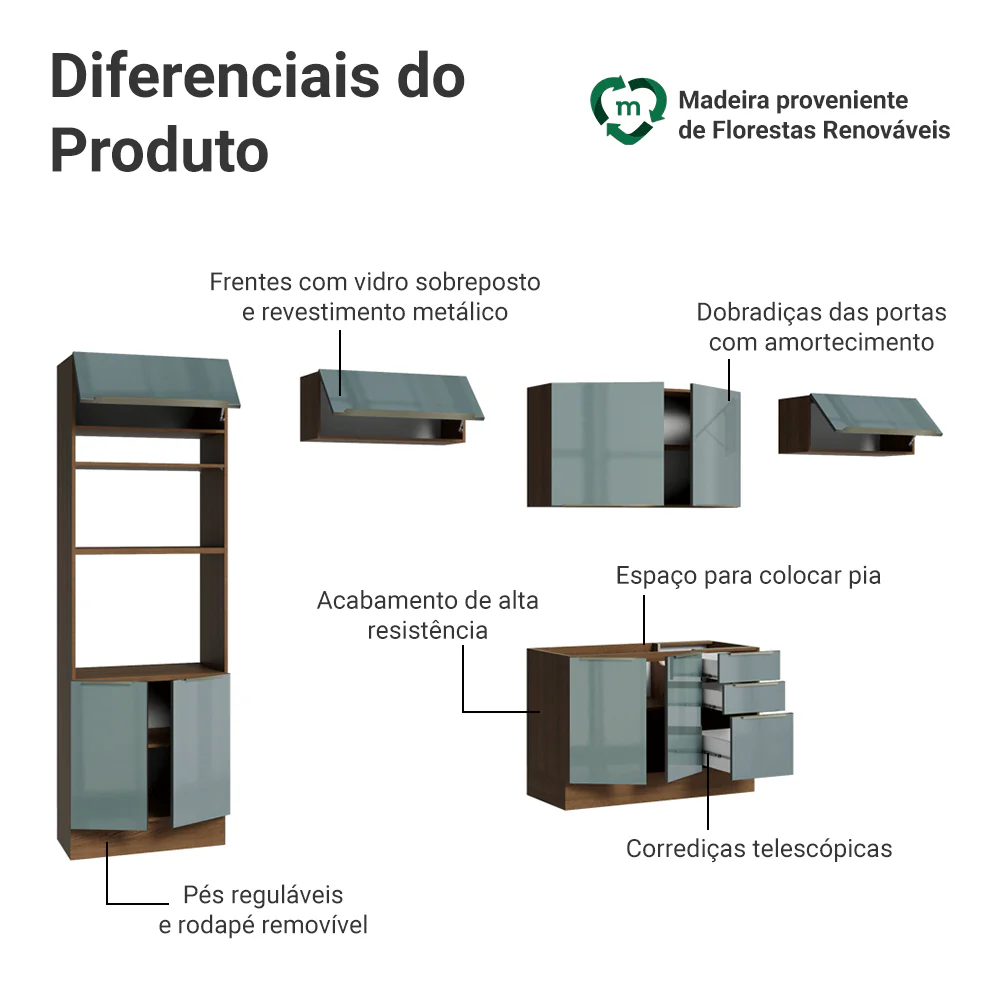 Armário de Cozinha Completa 350 cm Rustic/Cinza Lux Madesa 01 - Image 4