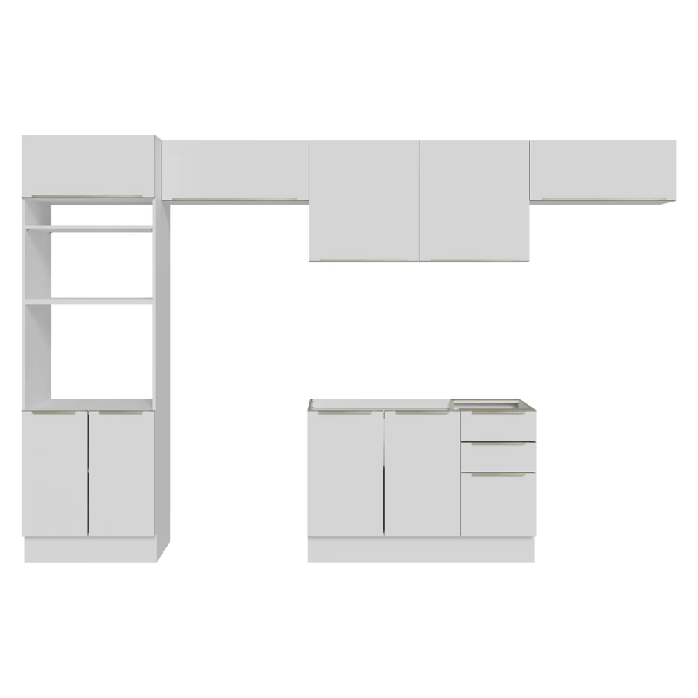 Armário de Cozinha Completa 350 x 60 cm Branco/Branco Veludo Lux Madesa 02 - Image 11